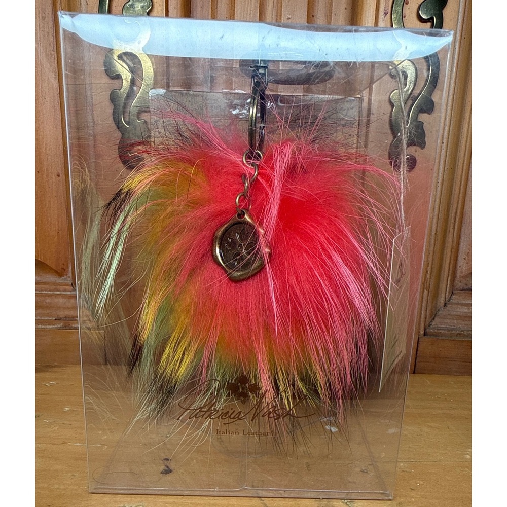Patricia Nash Pelli Fur Key Fob Rainbow Pink Bag Charm NWT Original Box